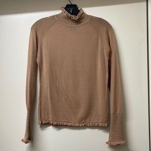 Super fine Marino wool blouse with great detailing & ruffles at turtleneck & hem